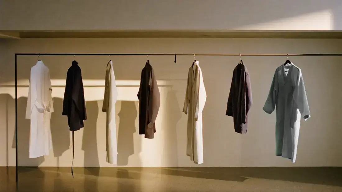 Professional garments hanging in a row on a rail